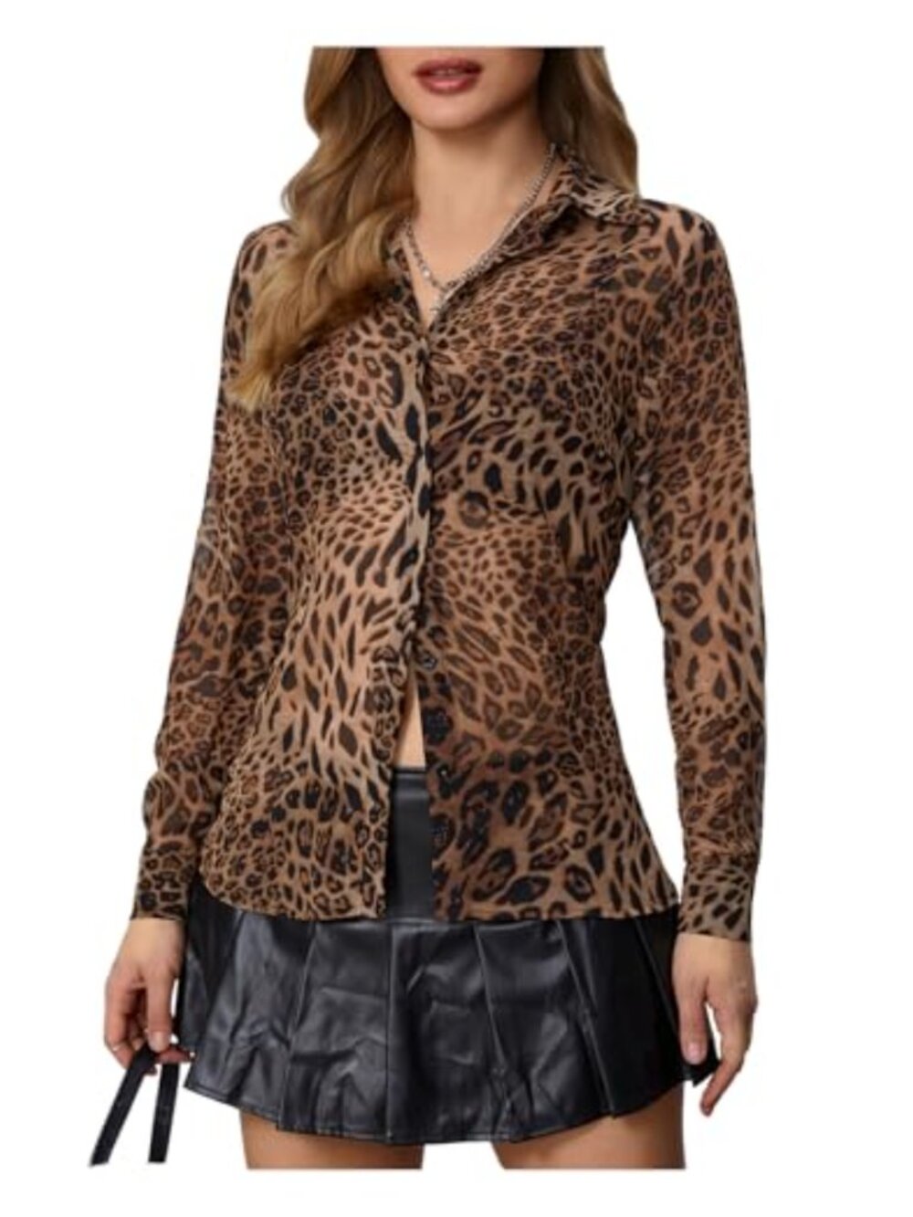 Women's Chiffon Blouse Long Sleeve Button Down Shirt